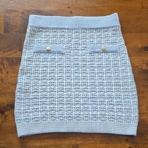 NWT Morley Light Blue & White Tweed Wool Knit Sweater Mini Skirt Size Large